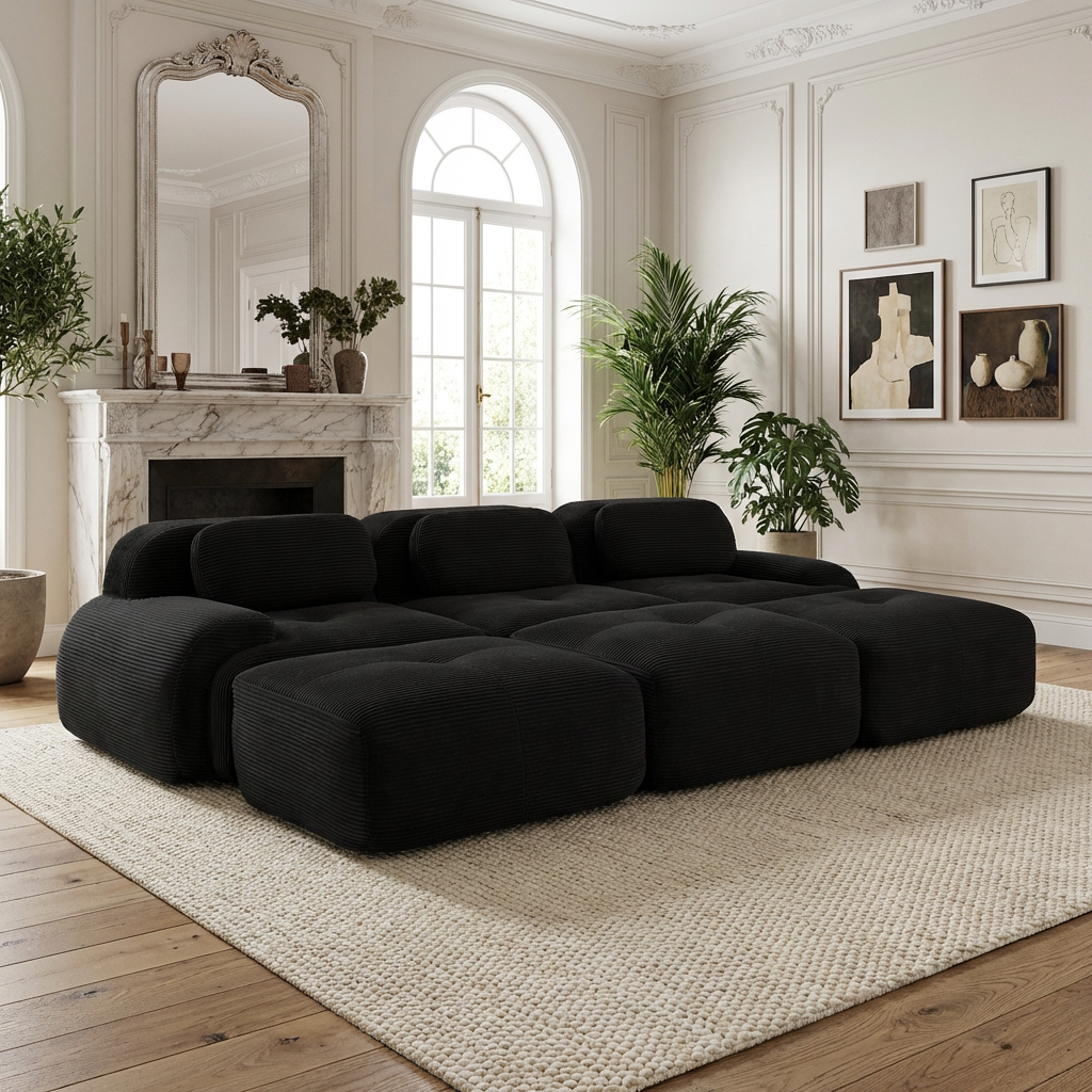 Anchorage 116" Corduroy Cloud Modular Sofa with Ottomans and Curved Armset