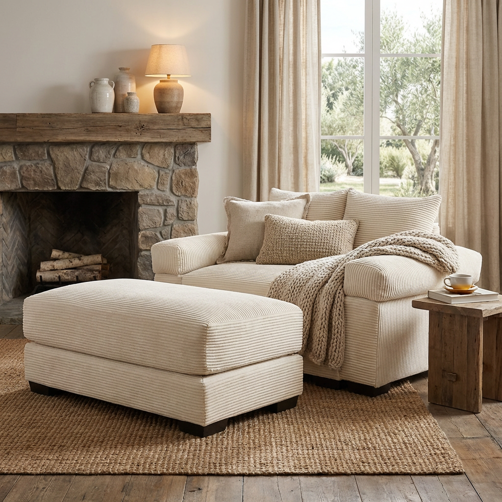 Albany 54" 2 Piece Corduroy Armchair Accent Chair with Ottoman and Extra-Thick Armrests