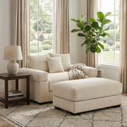 Albany 54" 2 Piece Corduroy Armchair Accent Chair with Ottoman and Extra-Thick Armrests