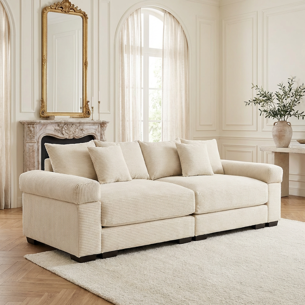 Albany 92" Modular Corduroy Cloud 3-Seater Sofa with Extra-Wide Armrests