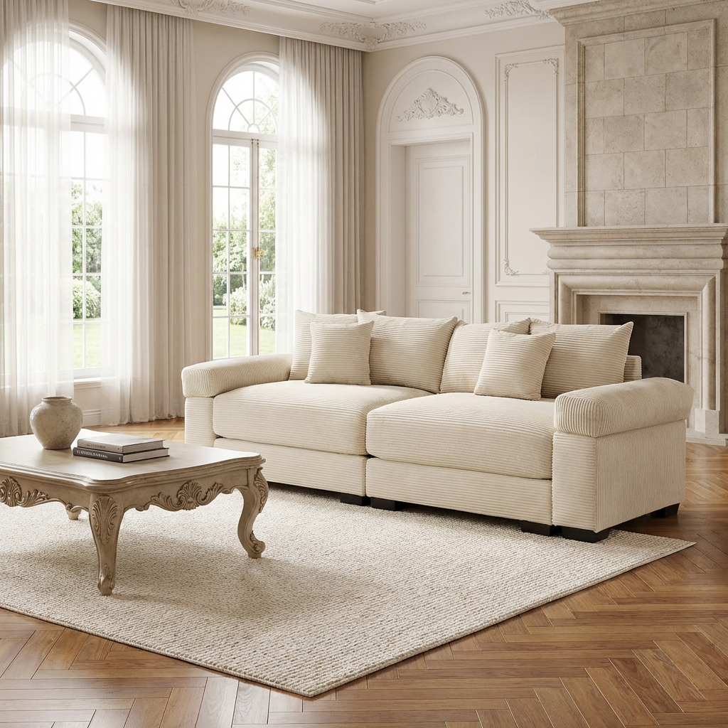 Albany 92" Modular Corduroy Cloud 3-Seater Sofa with Extra-Wide Armrests