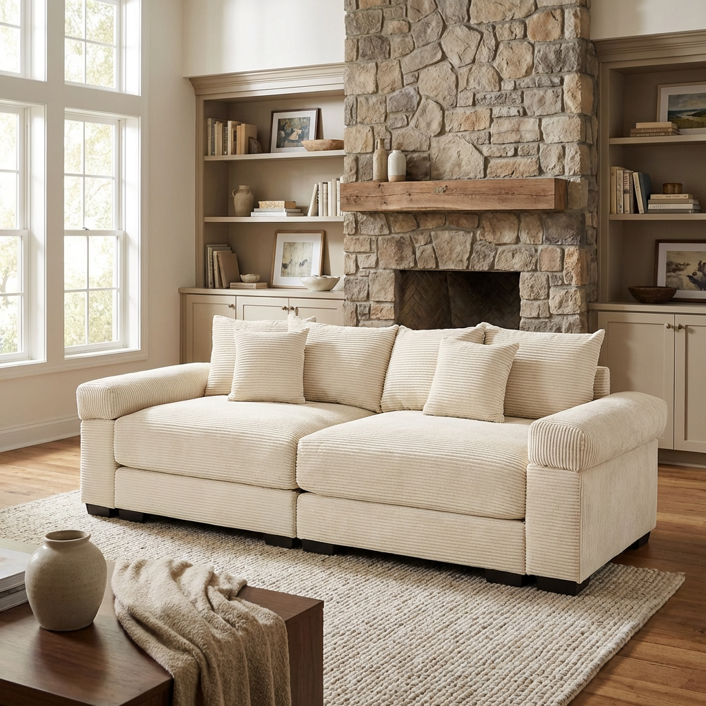 Albany 92" Modular Corduroy Cloud 3-Seater Sofa with Extra-Wide Armrests