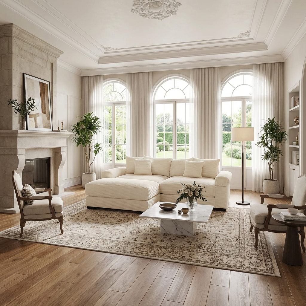 Albany 92" Modular Corduroy Cloud L-Shaped Sectional Sofa with Ottoman