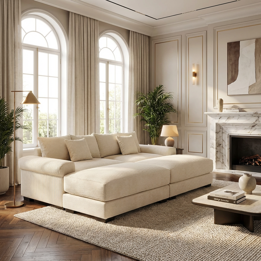 Albany 92" 4 Pieces Corduroy Oversized Modular Sofa with Ottomans