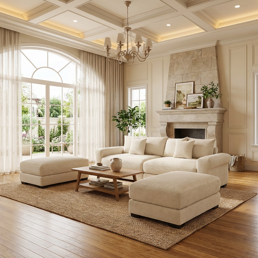 Albany 92" 4 Pieces Corduroy Oversized Modular Sofa with Ottomans