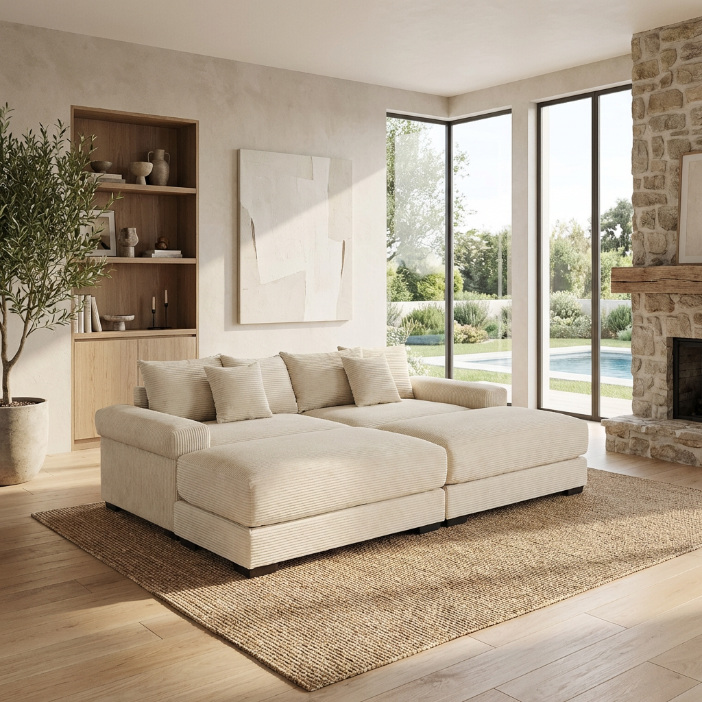 Albany 92" 4 Pieces Corduroy Oversized Modular Sofa with Ottomans