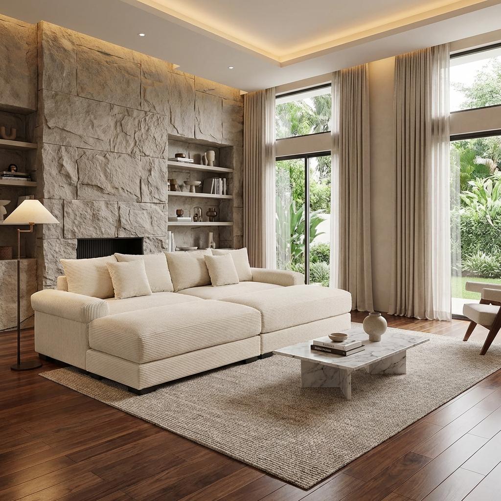 Albany 92" 4 Pieces Corduroy Oversized Modular Sofa with Ottomans