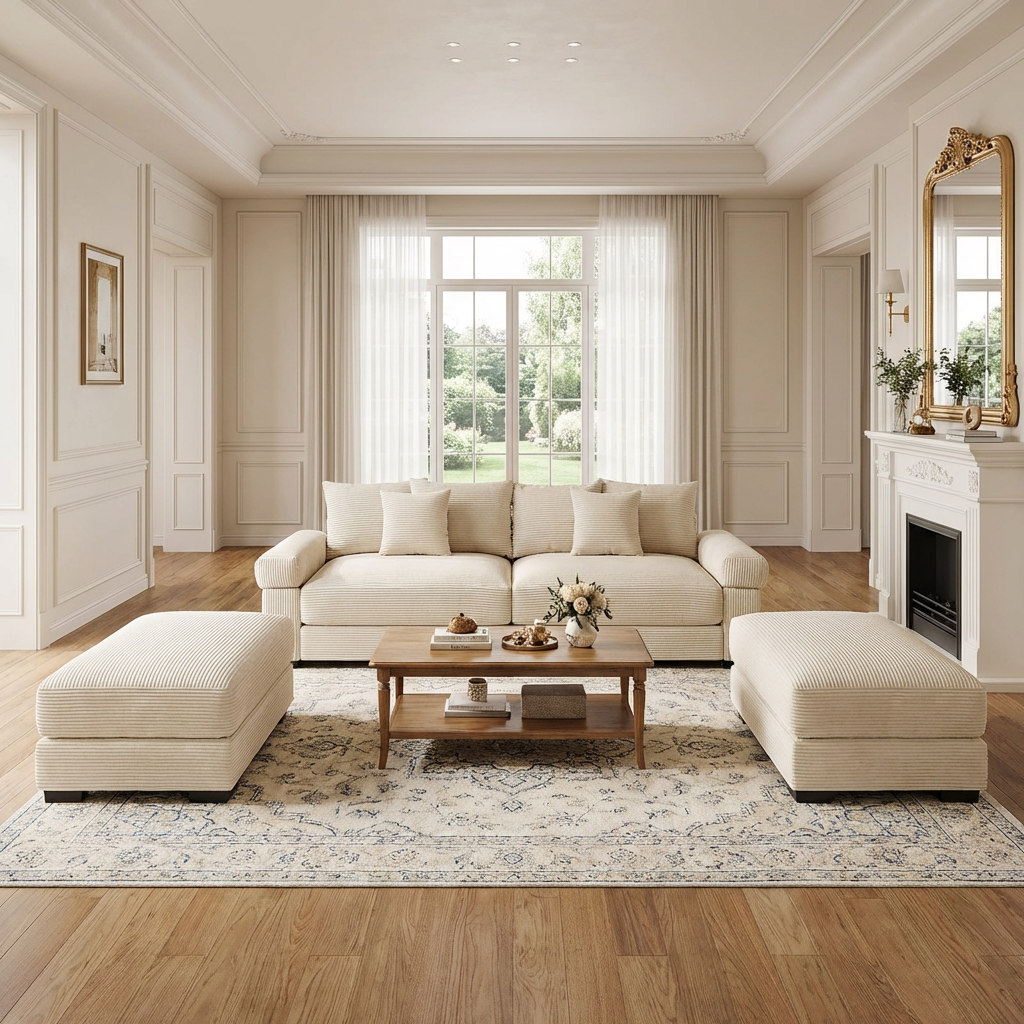 Albany 92" 4 Pieces Corduroy Oversized Modular Sofa with Ottomans