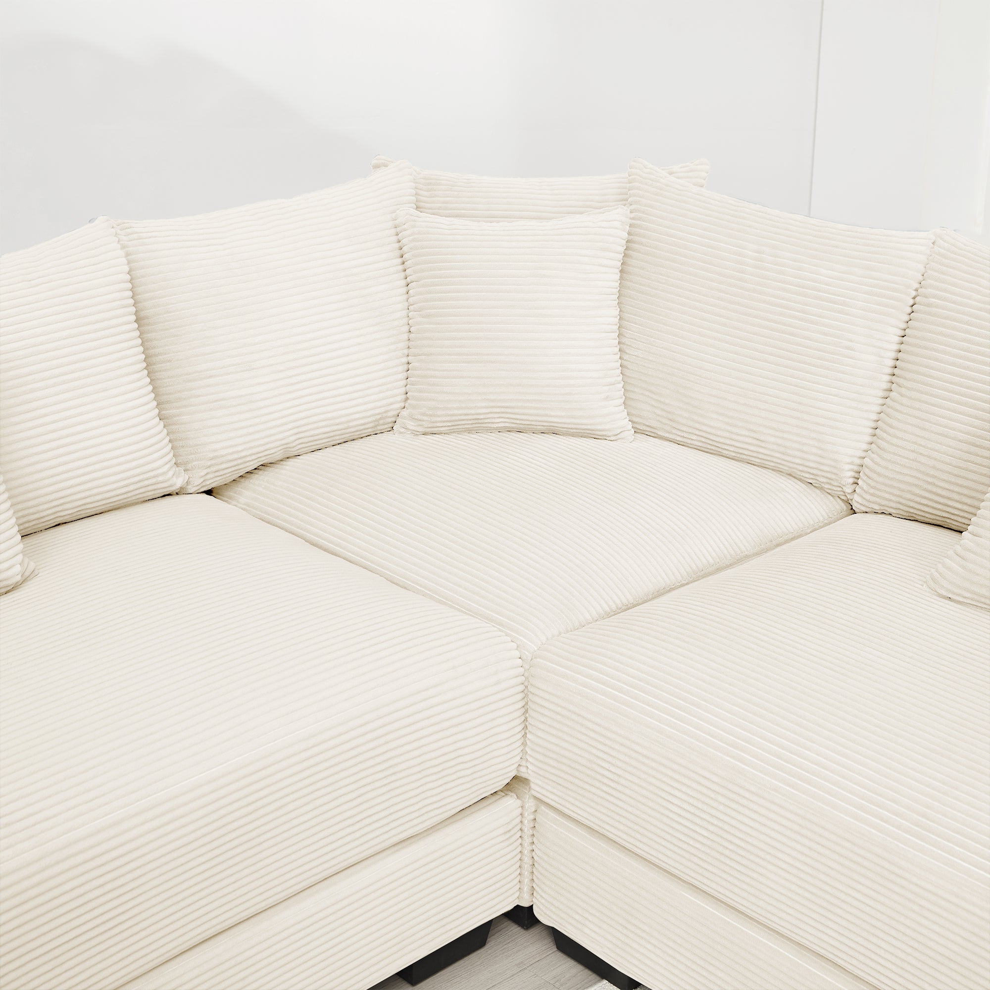 Albany 130" Modular Corduroy Cloud U-Shaped Sectional Sofa with Ottomans