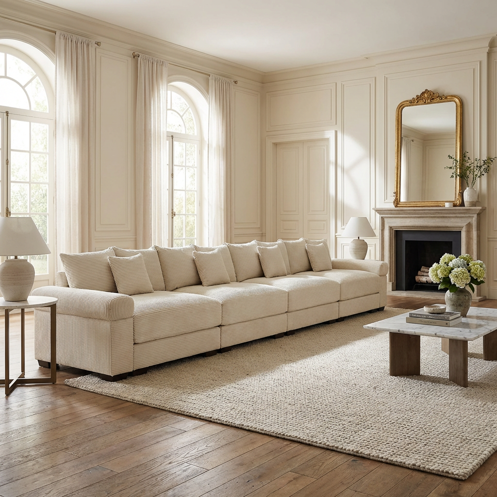 Albany 168" Modular Corduroy Oversized Cloud 5-Seater Sofa with Extra-Thick Armrests