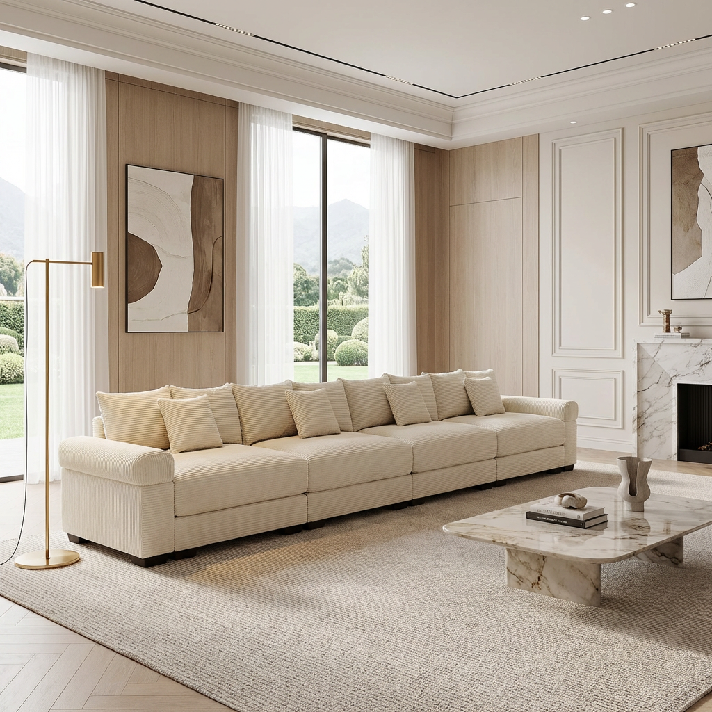 Albany 168" Modular Corduroy Oversized Cloud 5-Seater Sofa with Extra-Thick Armrests