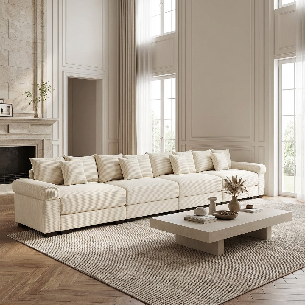 Albany 168" Modular Corduroy Oversized Cloud 5-Seater Sofa with Extra-Thick Armrests
