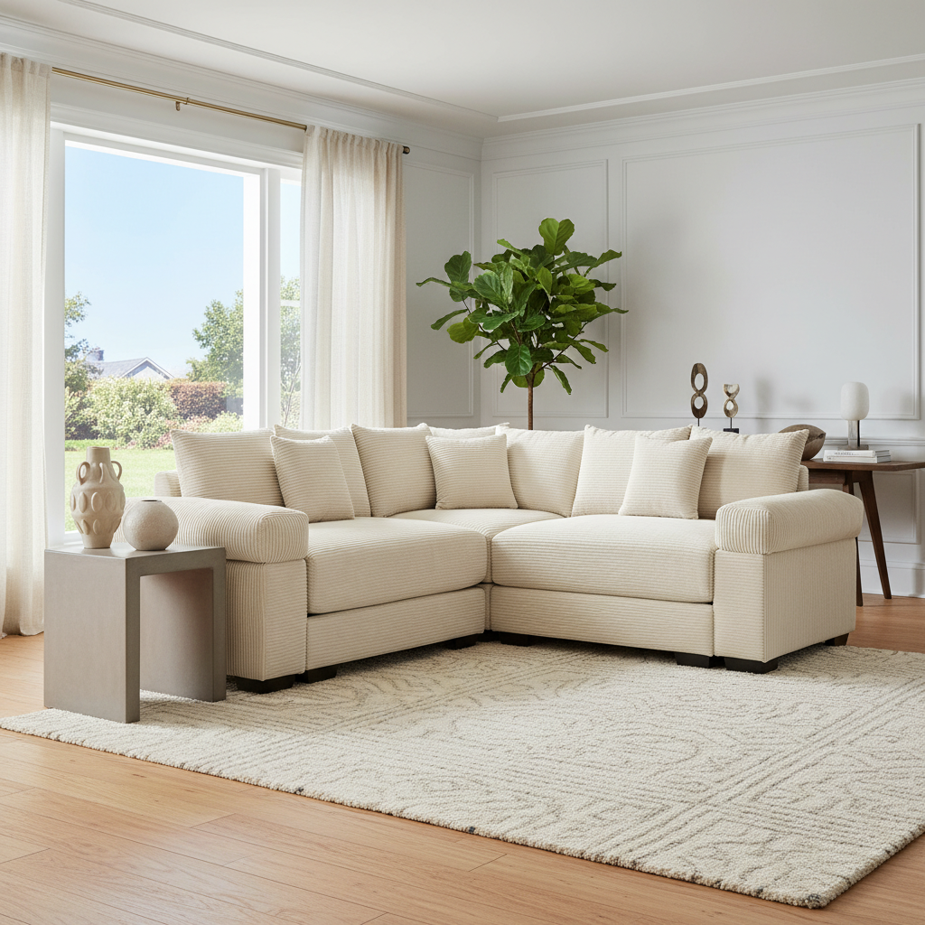 Albany 79" 3 Pieces Corduroy Modular Corner Sectional Sofa