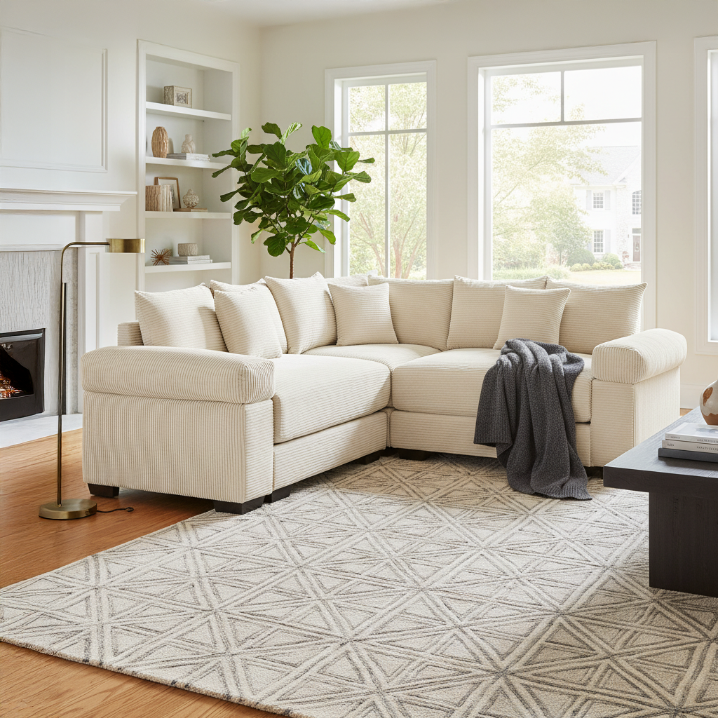 Albany 79" 3 Pieces Corduroy Modular Corner Sectional Sofa