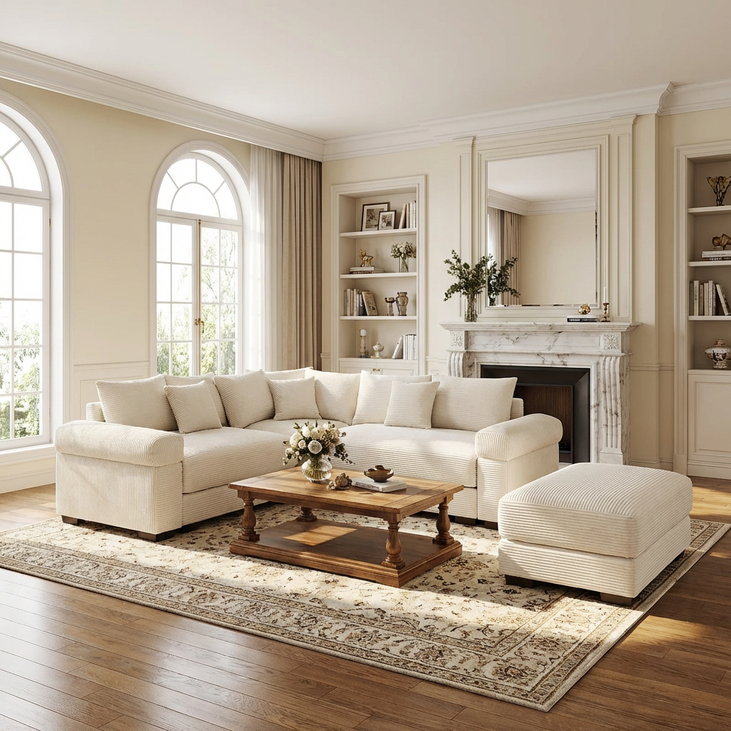 Albany 79" 4 Pieces Corduroy Modular Corner Sectional Sofa with Ottoman