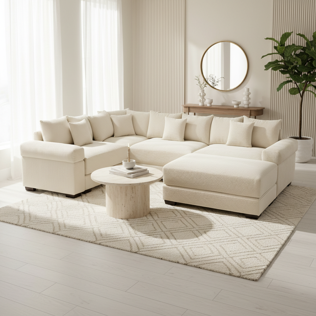 Albany 117" Oversized 5 Pieces Corduroy Modular Corner Sectional Sofa with Ottoman