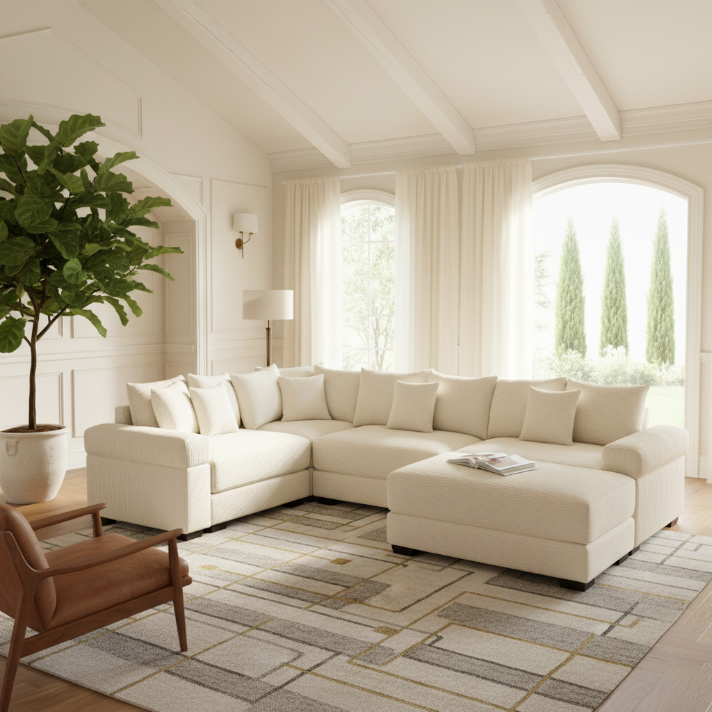 Albany 117" Oversized 5 Pieces Corduroy Modular Corner Sectional Sofa with Ottoman