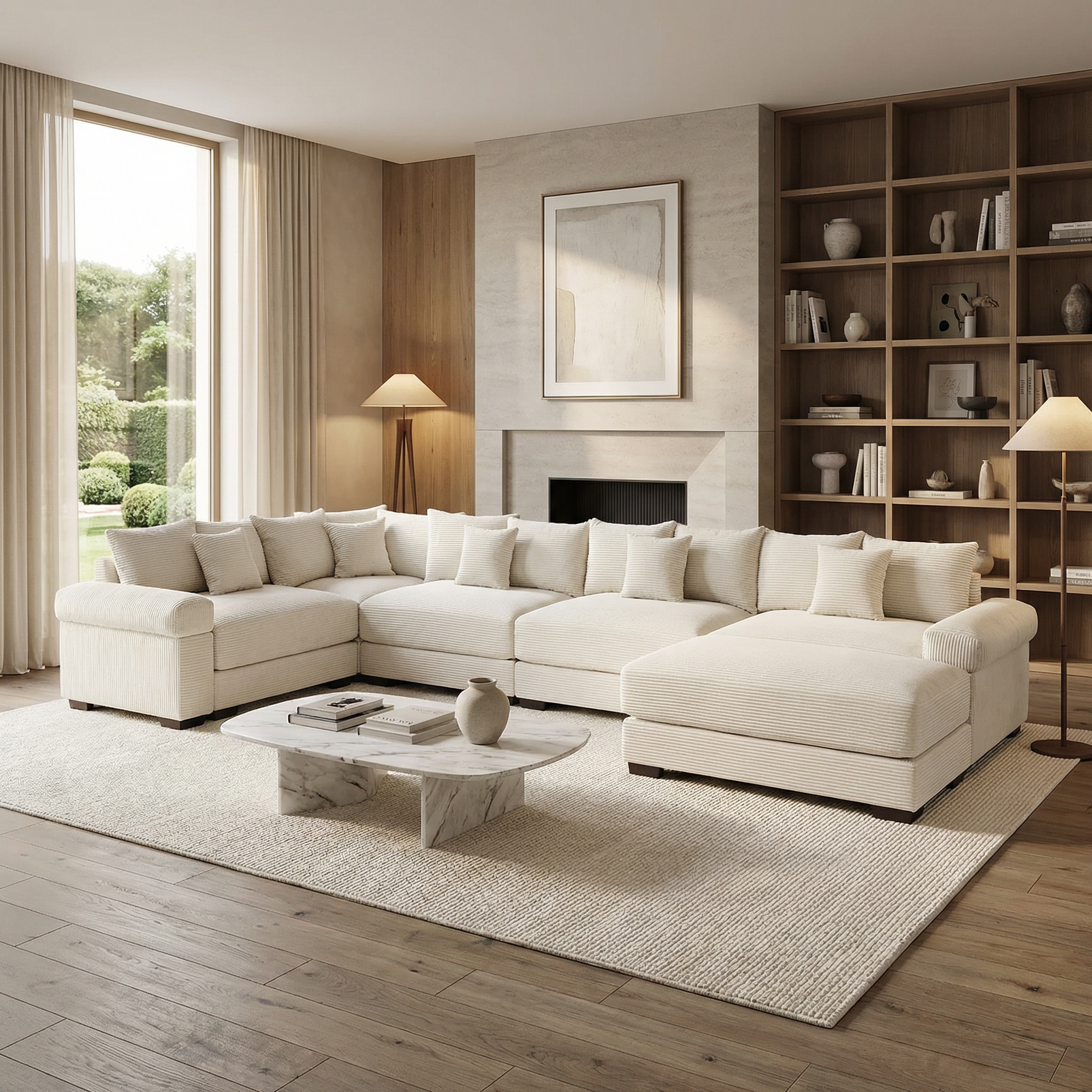 Albany 155" Modular Corduroy Oversized Cloud U-Shaped Sectional Sofa with Ottoman