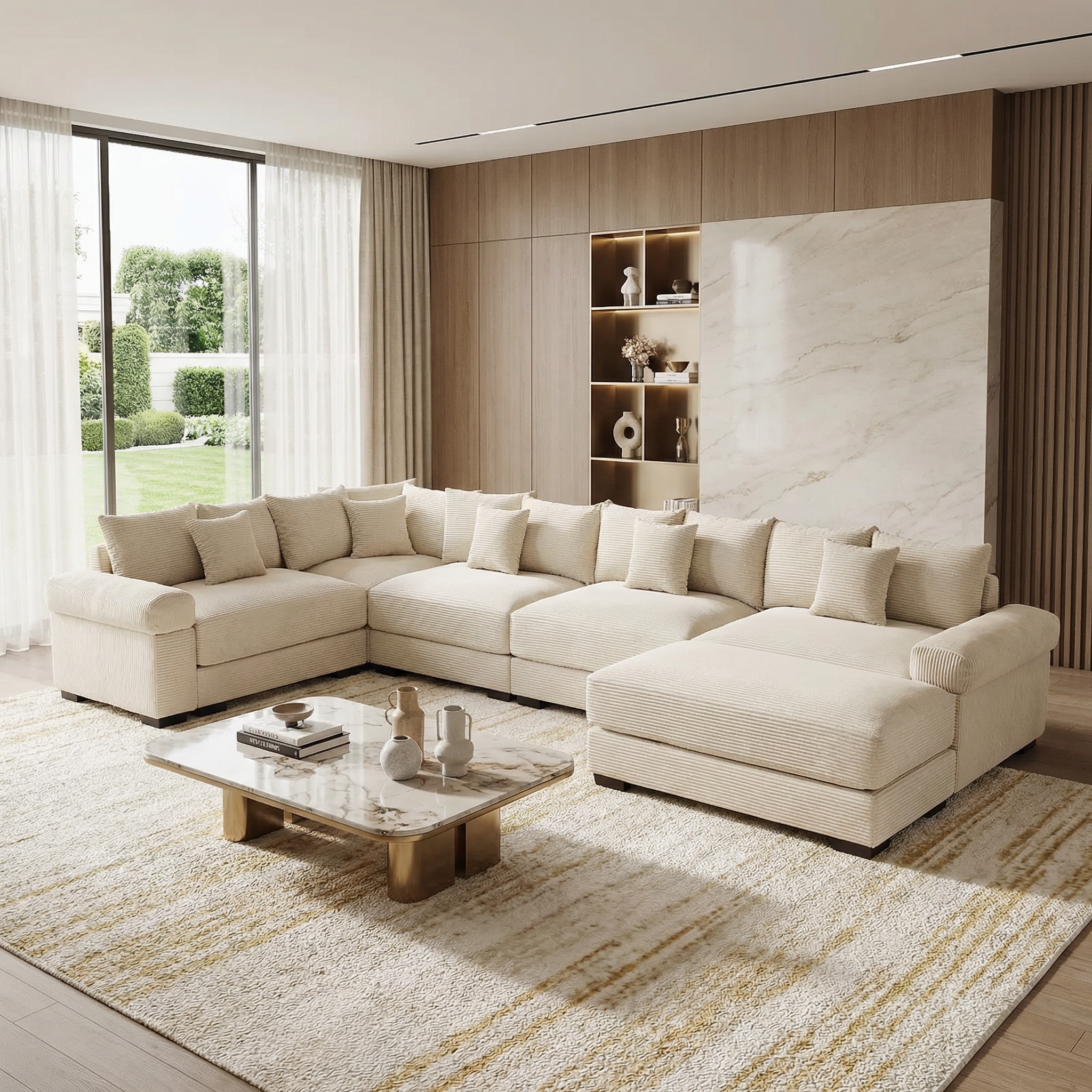 Albany 155" Modular Corduroy Oversized Cloud U-Shaped Sectional Sofa with Ottoman