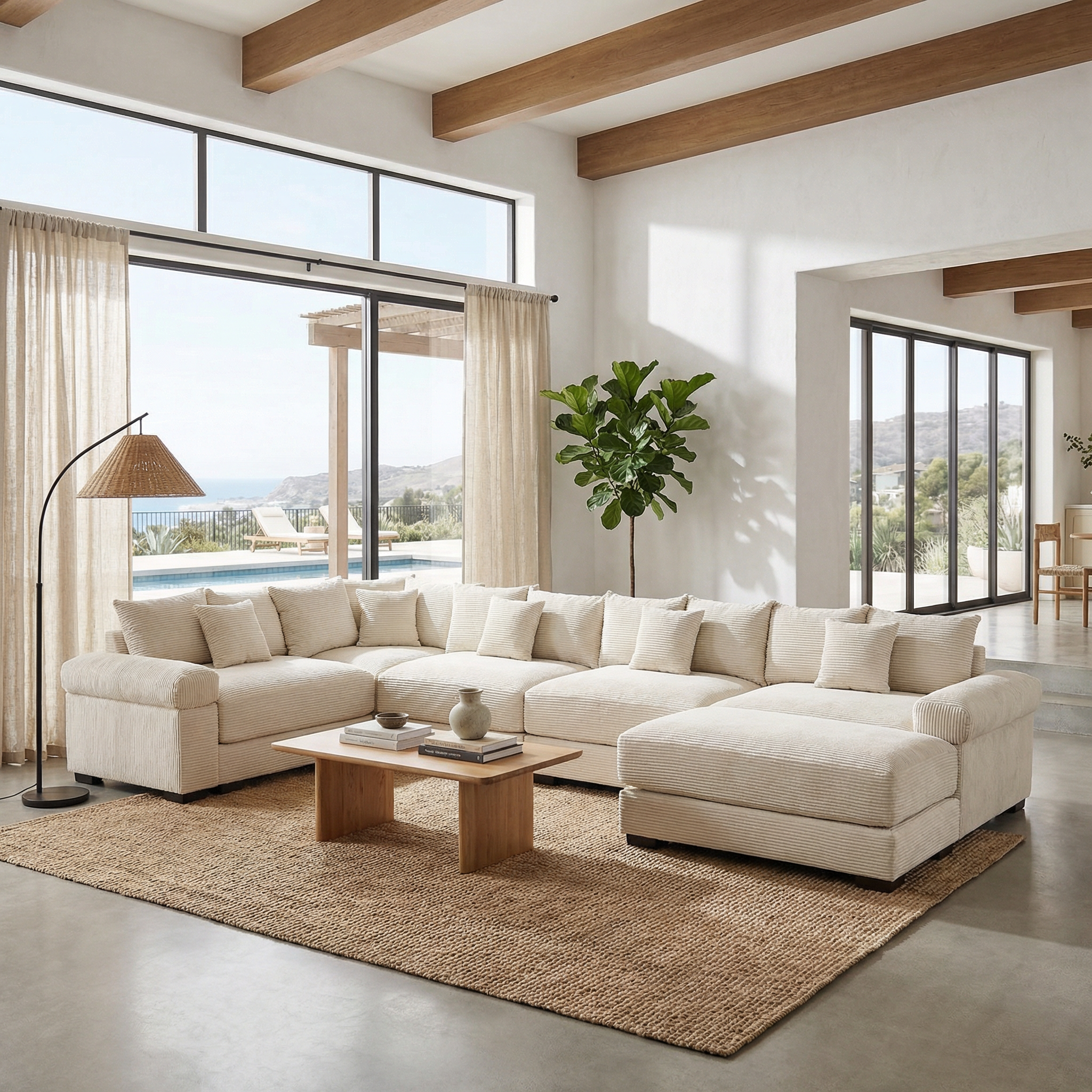 Albany 155" Modular Corduroy Oversized Cloud U-Shaped Sectional Sofa with Ottoman