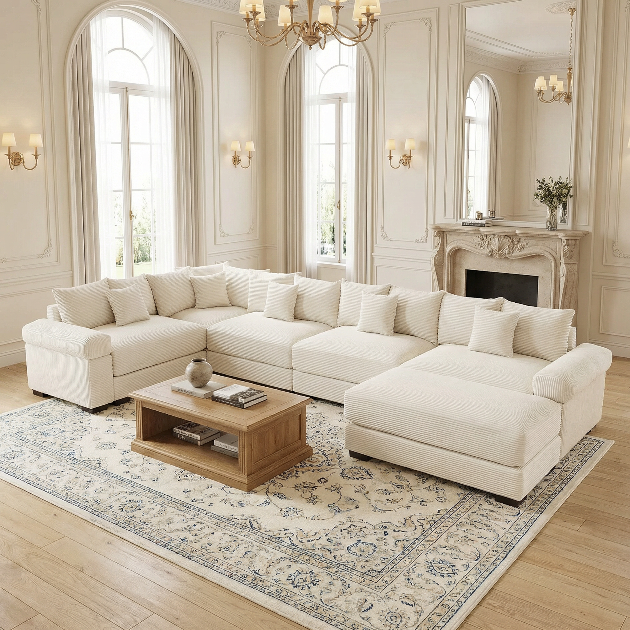 Albany 155" Modular Corduroy Oversized Cloud U-Shaped Sectional Sofa with Ottoman