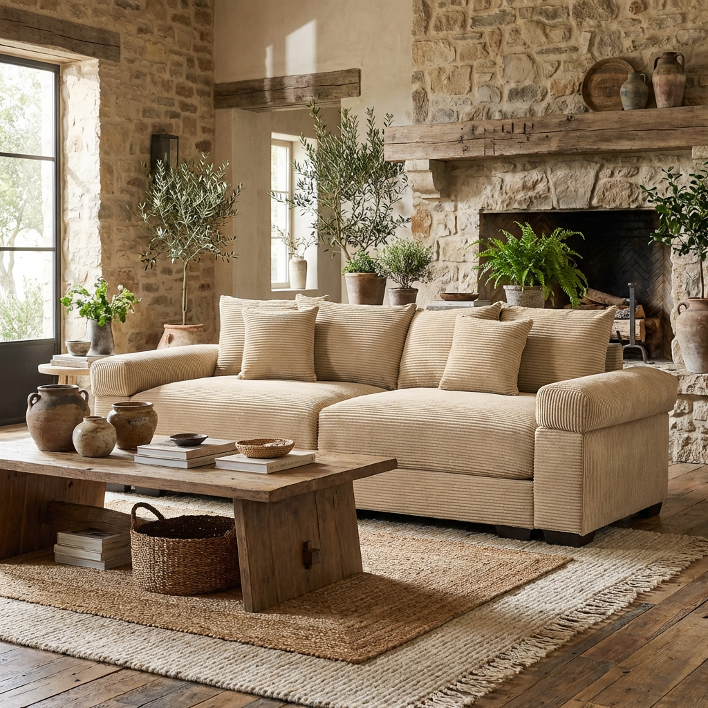 Albany 92" Modular Corduroy Cloud 3-Seater Sofa with Extra-Wide Armrests