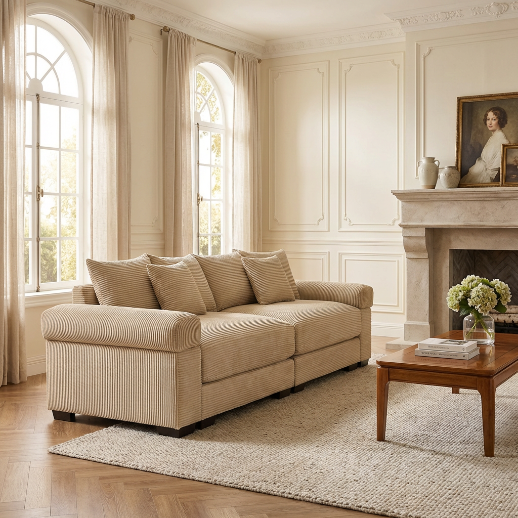 Albany 92" Modular Corduroy Cloud 3-Seater Sofa with Extra-Wide Armrests