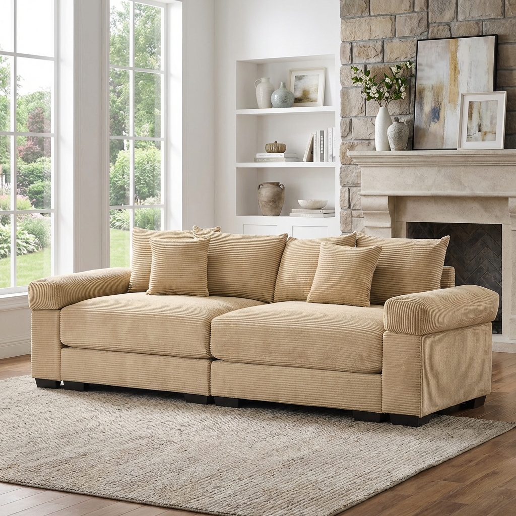 Albany 92" Modular Corduroy Cloud 3-Seater Sofa with Extra-Wide Armrests