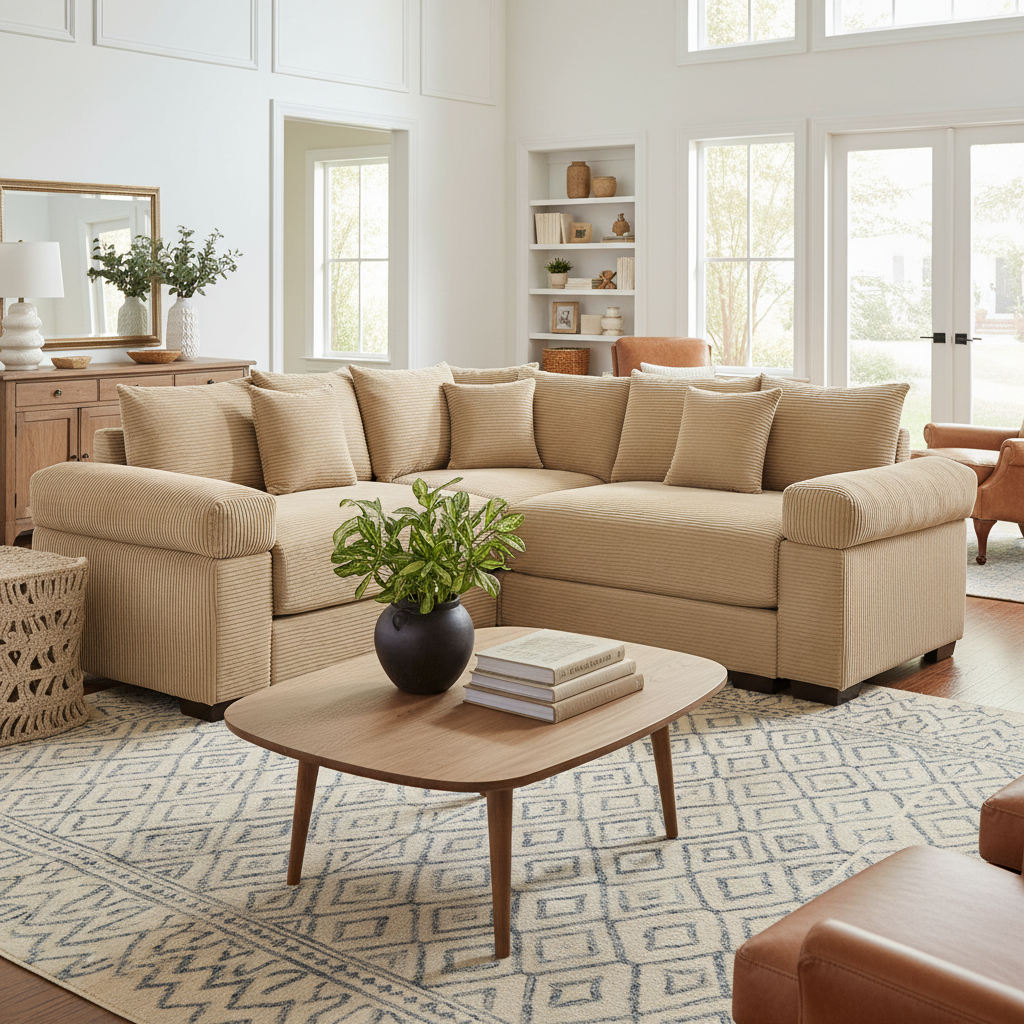 Albany 79" 3 Pieces Corduroy Modular Corner Sectional Sofa