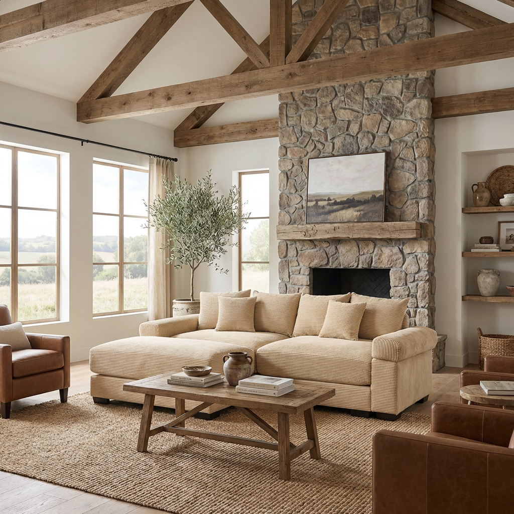 Albany 92" Modular Corduroy Cloud L-Shaped Sectional Sofa with Ottoman