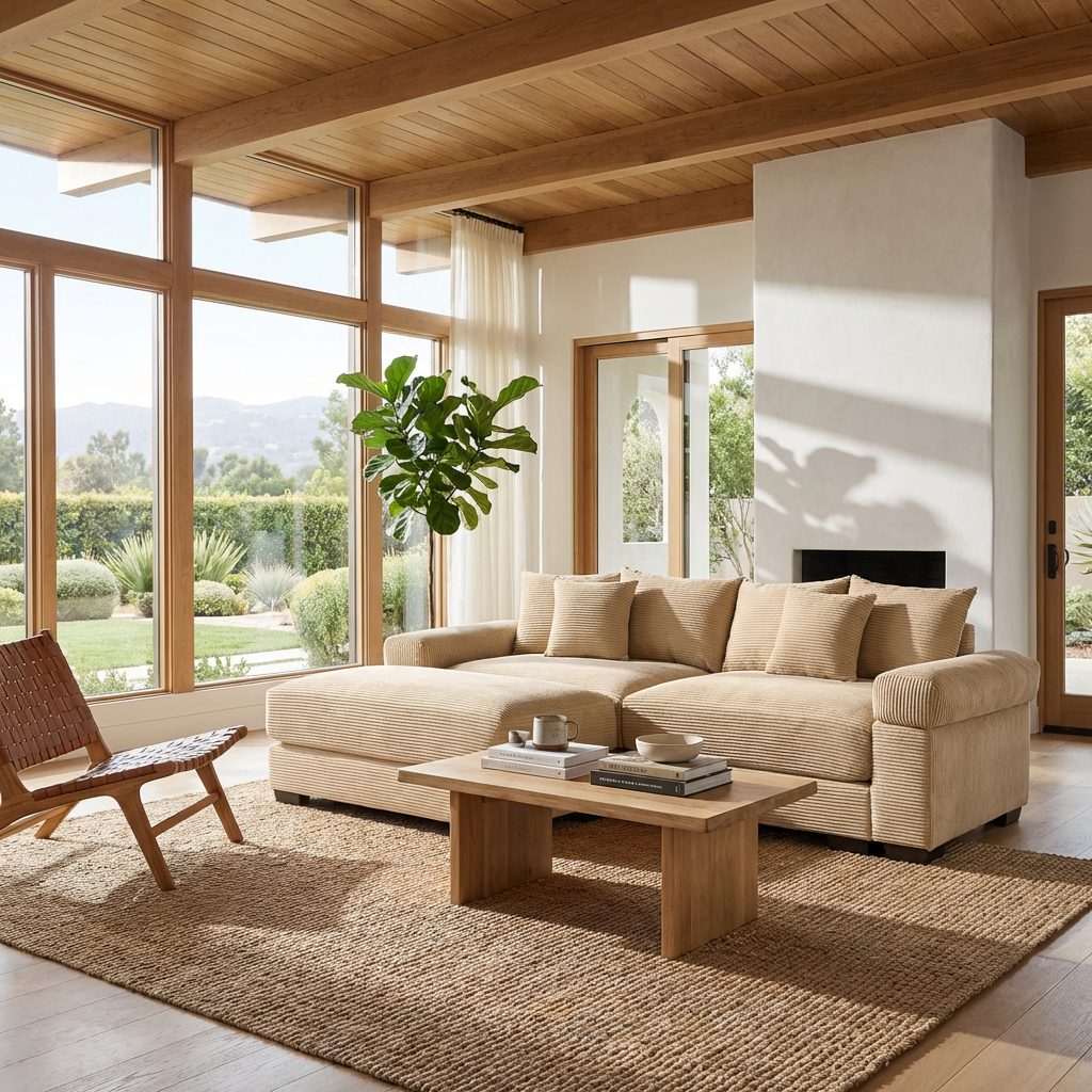 Albany 92" Modular Corduroy Cloud L-Shaped Sectional Sofa with Ottoman