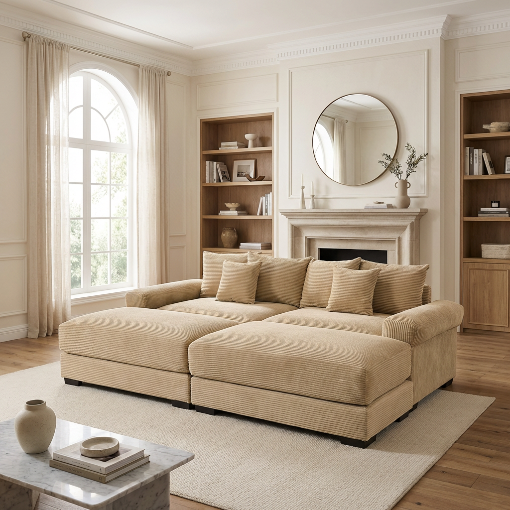 Albany 92" 4 Pieces Corduroy Oversized Modular Sofa with Ottomans