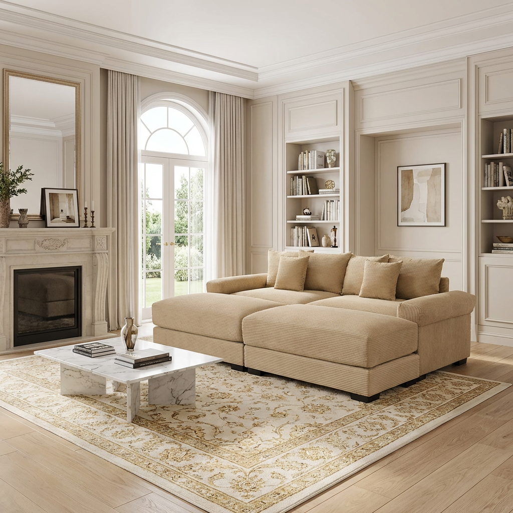 Albany 92" 4 Pieces Corduroy Oversized Modular Sofa with Ottomans