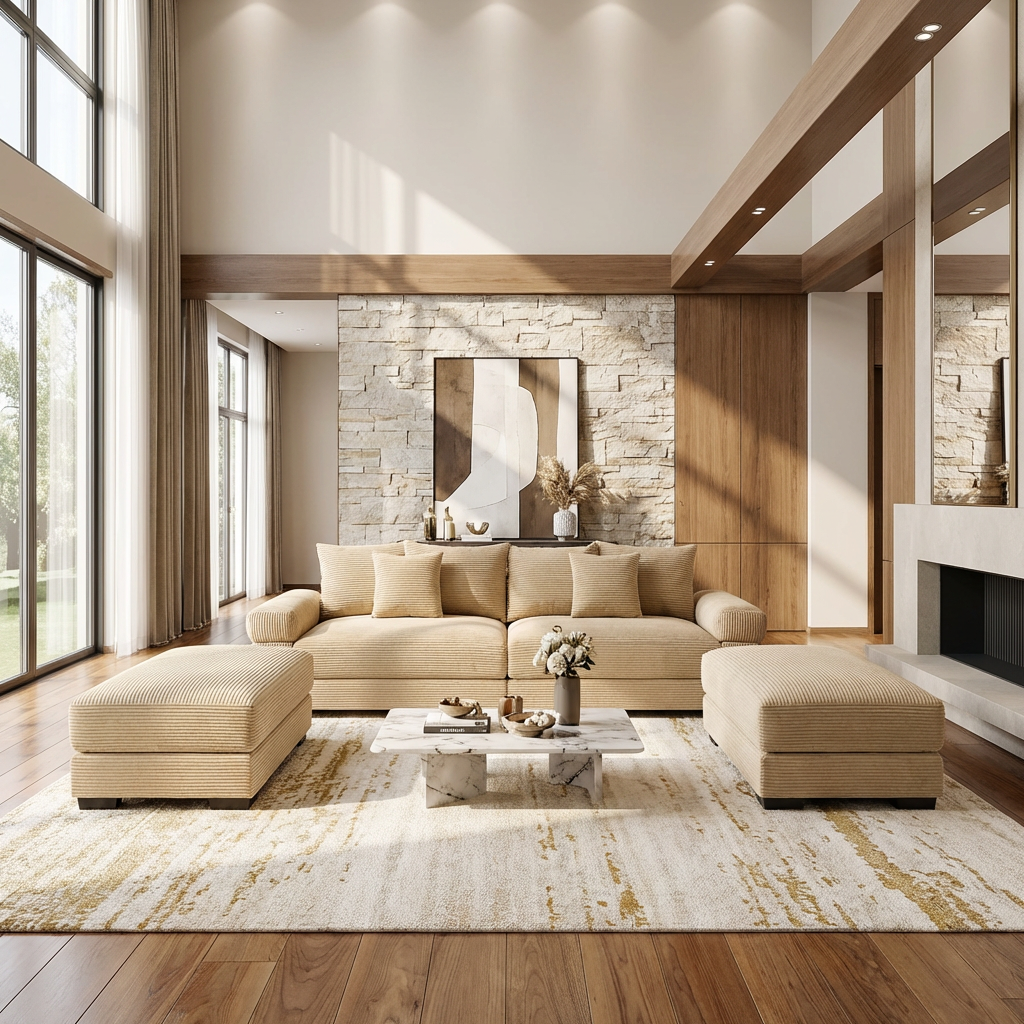 Albany 92" 4 Pieces Corduroy Oversized Modular Sofa with Ottomans