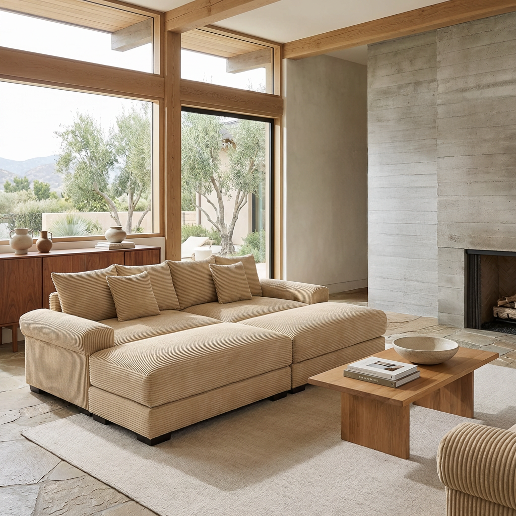 Albany 92" 4 Pieces Corduroy Oversized Modular Sofa with Ottomans