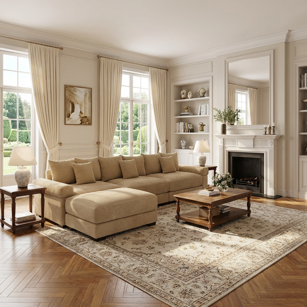 Albany 130" Modular Corduroy Oversized Cloud L-Shaped Sectional Sofa with Ottoman