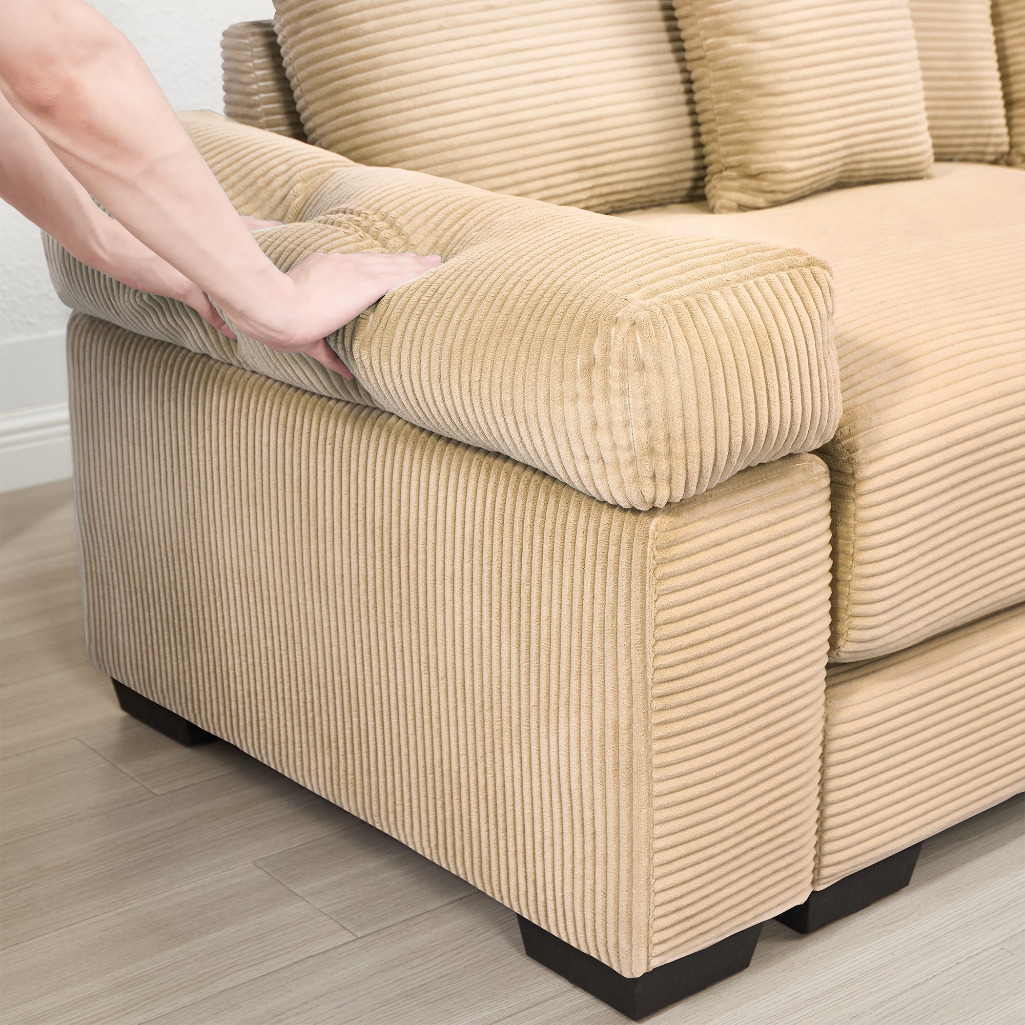 Albany 130" Modular Corduroy Cloud U-Shaped Sectional Sofa with Ottomans