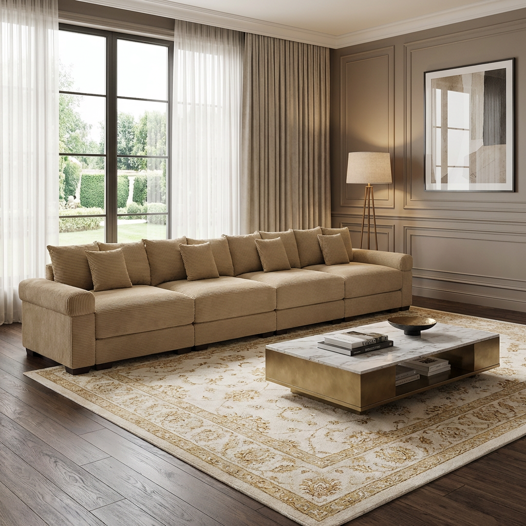 Albany 168" Modular Corduroy Oversized Cloud 5-Seater Sofa with Extra-Thick Armrests