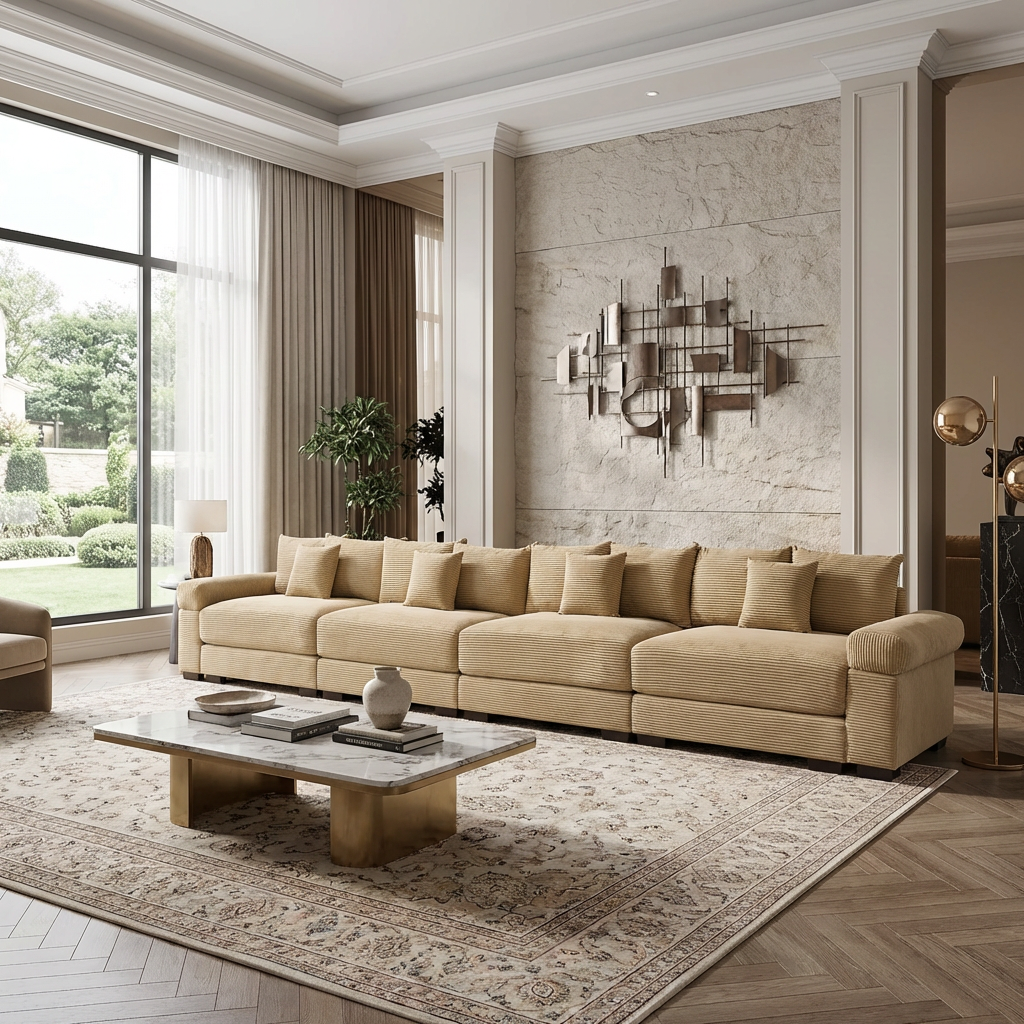 Albany 168" Modular Corduroy Oversized Cloud 5-Seater Sofa with Extra-Thick Armrests