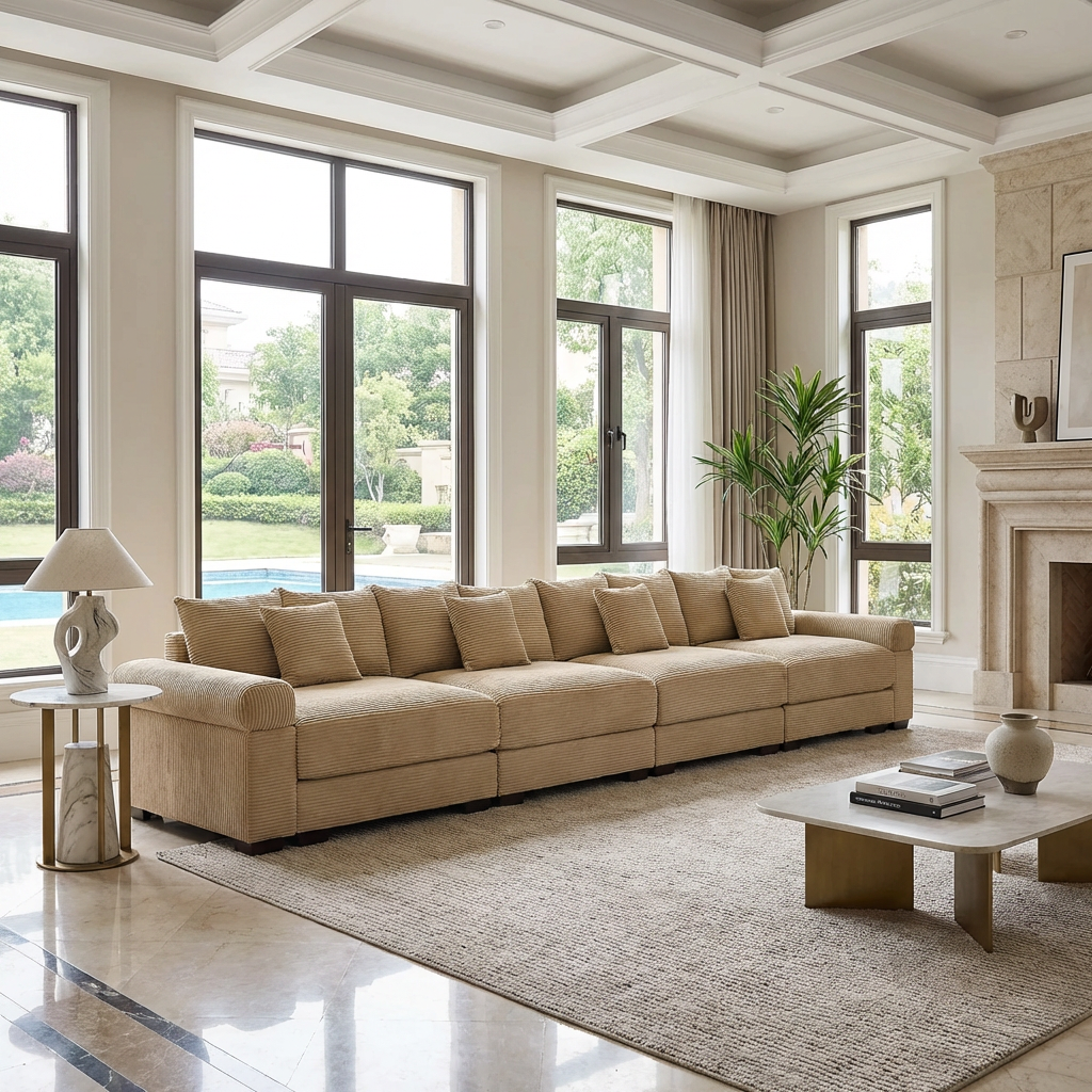 Albany 168" Modular Corduroy Oversized Cloud 5-Seater Sofa with Extra-Thick Armrests