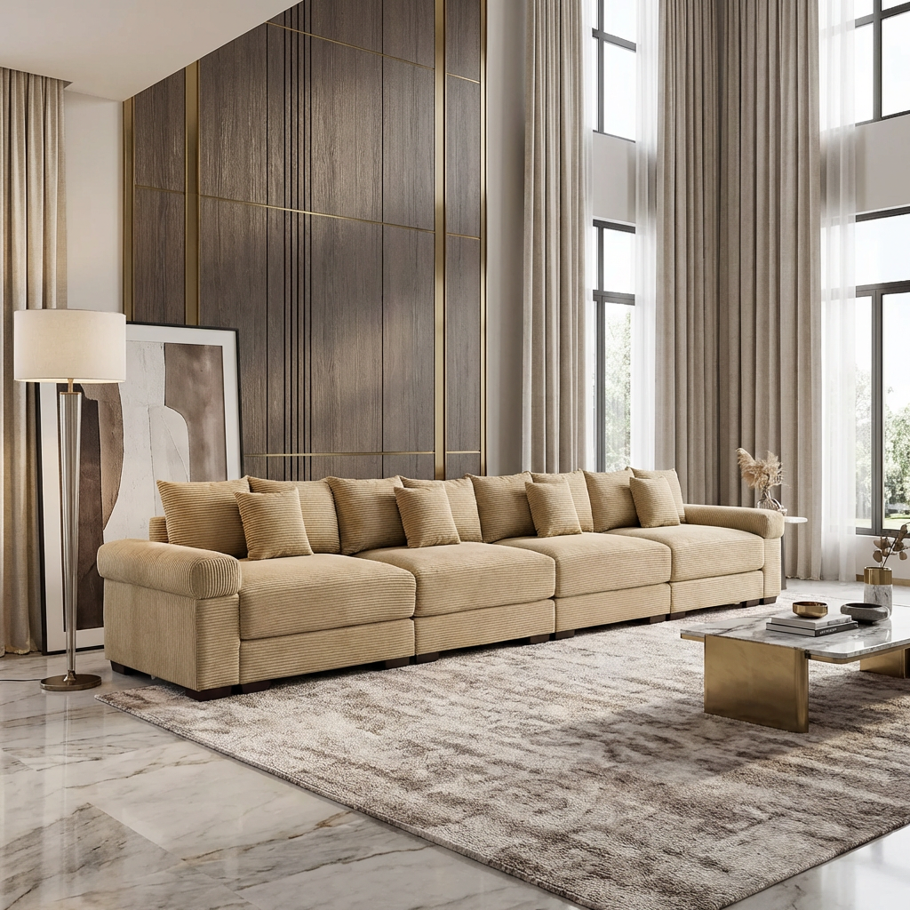 Albany 168" Modular Corduroy Oversized Cloud 5-Seater Sofa with Extra-Thick Armrests