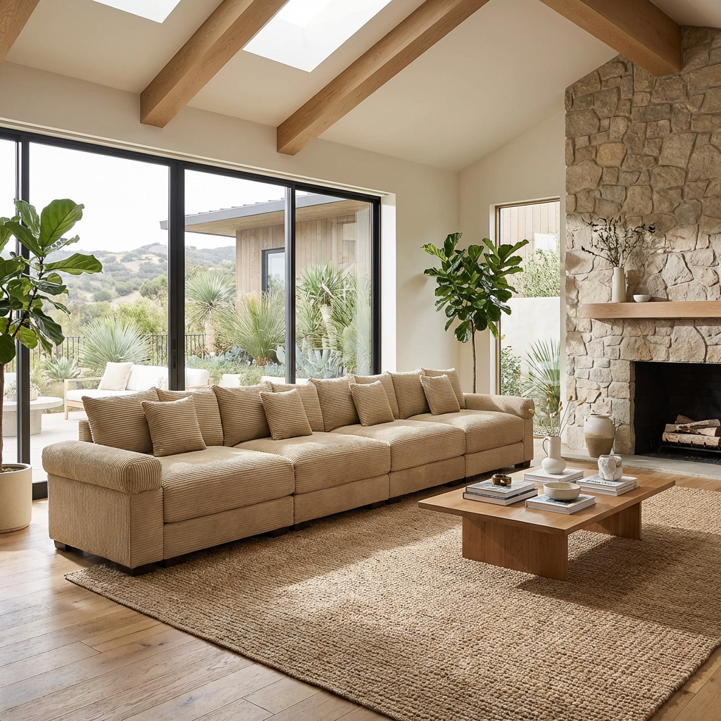 Albany 168" Modular Corduroy Oversized Cloud 5-Seater Sofa with Extra-Thick Armrests