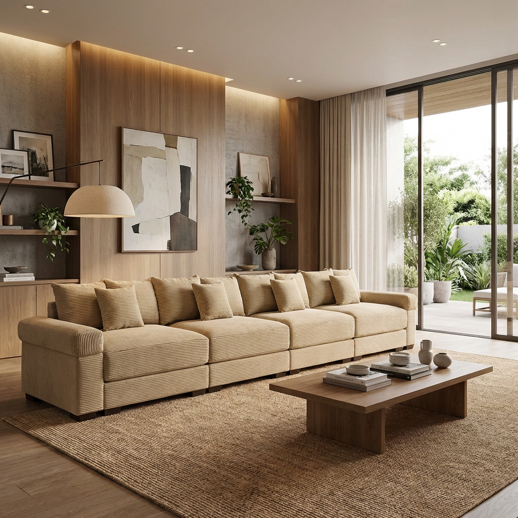Albany 168" Modular Corduroy Oversized Cloud 5-Seater Sofa with Extra-Thick Armrests