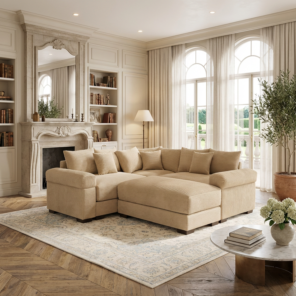 Albany 79" 4 Pieces Corduroy Modular Corner Sectional Sofa with Ottoman
