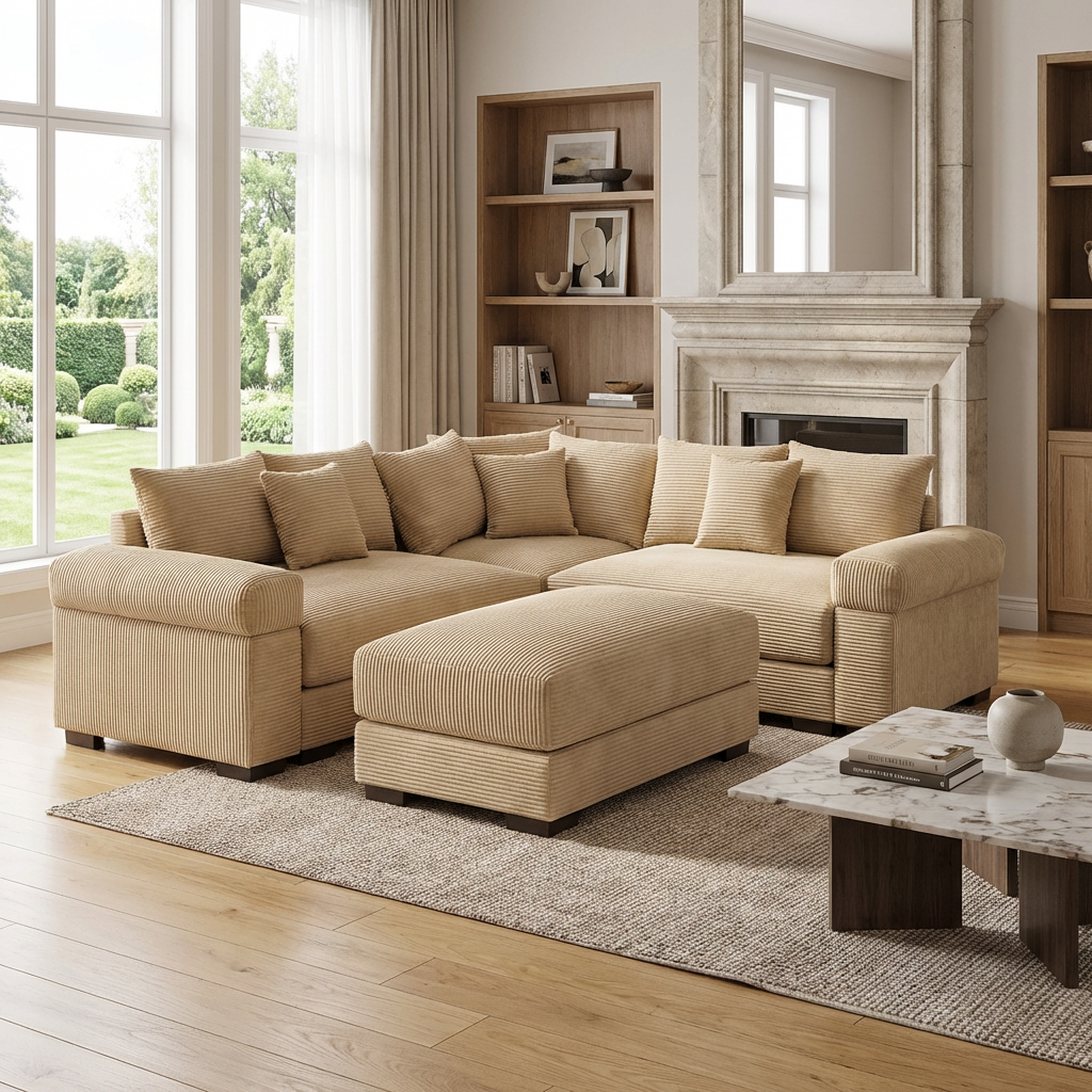 Albany 79" 4 Pieces Corduroy Modular Corner Sectional Sofa with Ottoman