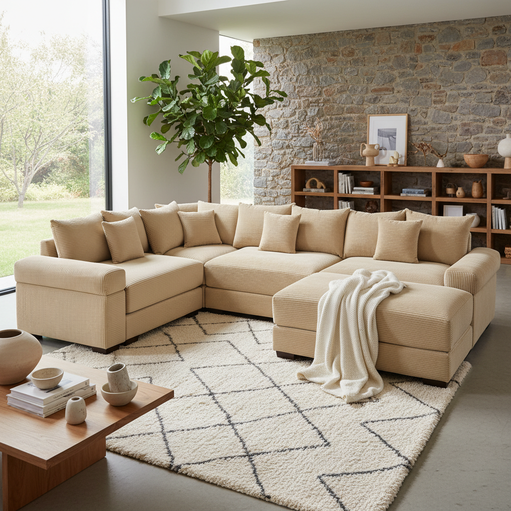 Albany 117" Oversized 5 Pieces Corduroy Modular Corner Sectional Sofa with Ottoman