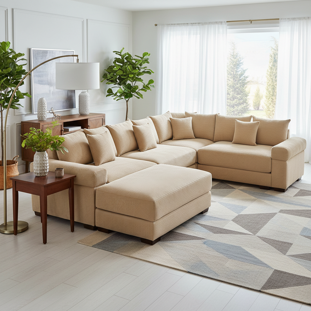 Albany 117" Oversized 5 Pieces Corduroy Modular Corner Sectional Sofa with Ottoman