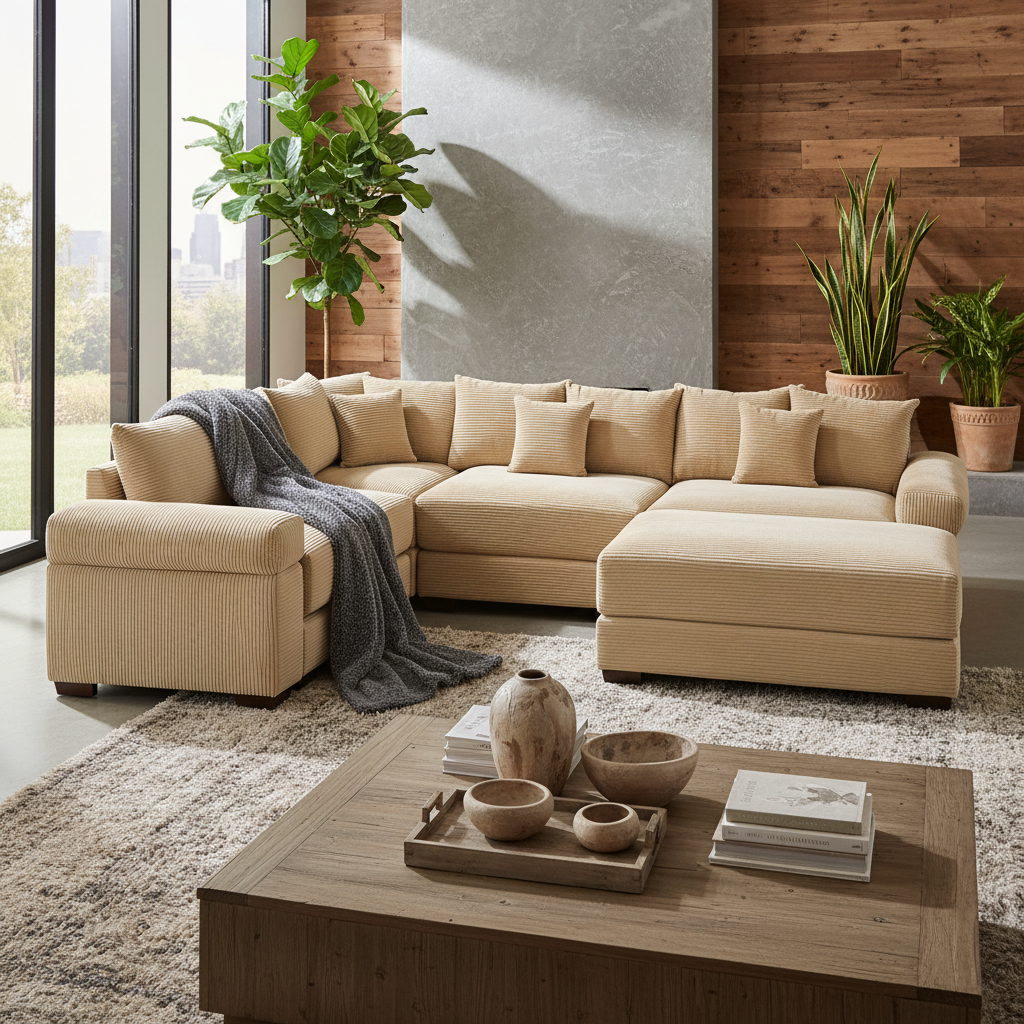 Albany 117" Oversized 5 Pieces Corduroy Modular Corner Sectional Sofa with Ottoman