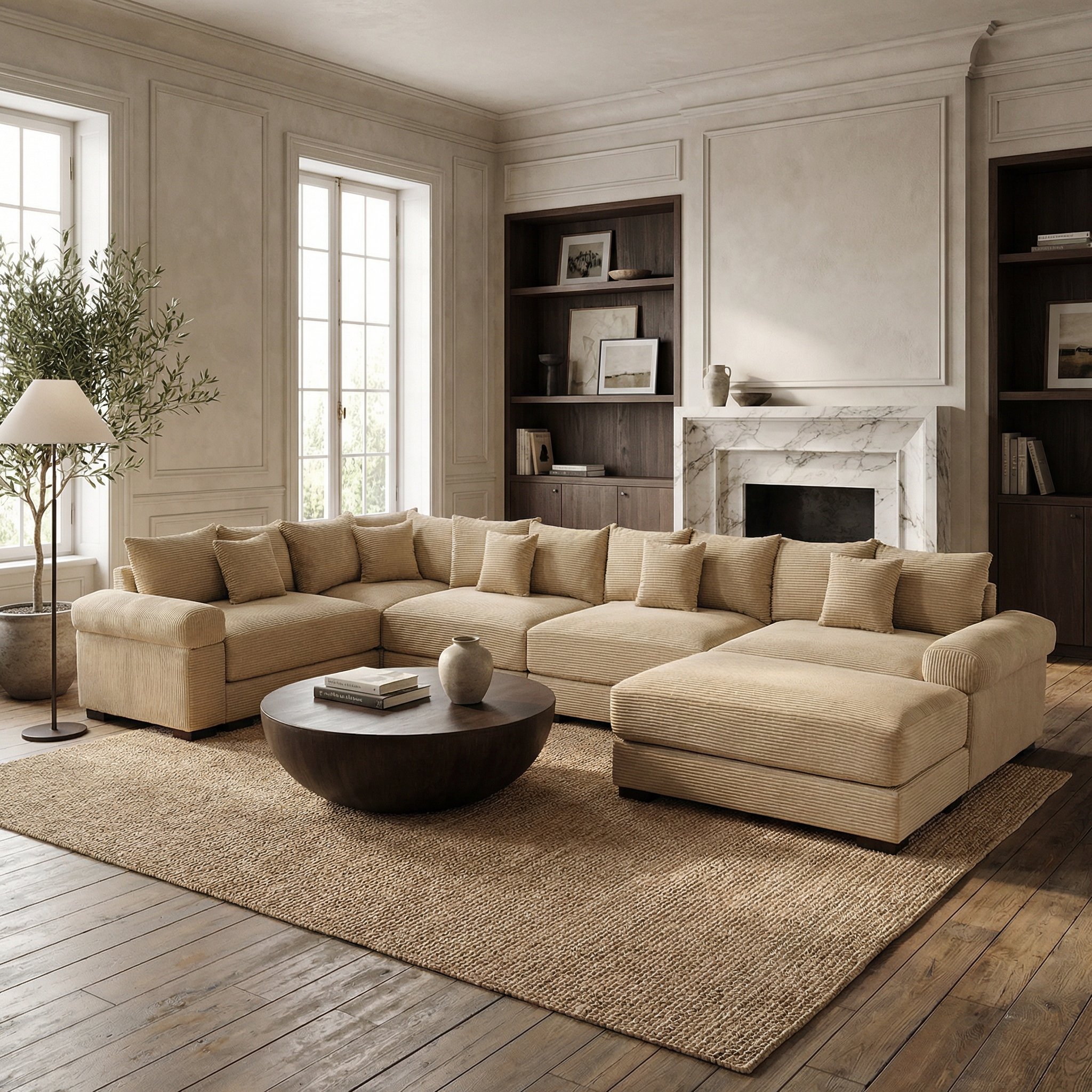 Albany 155" Modular Corduroy Oversized Cloud U-Shaped Sectional Sofa with Ottoman