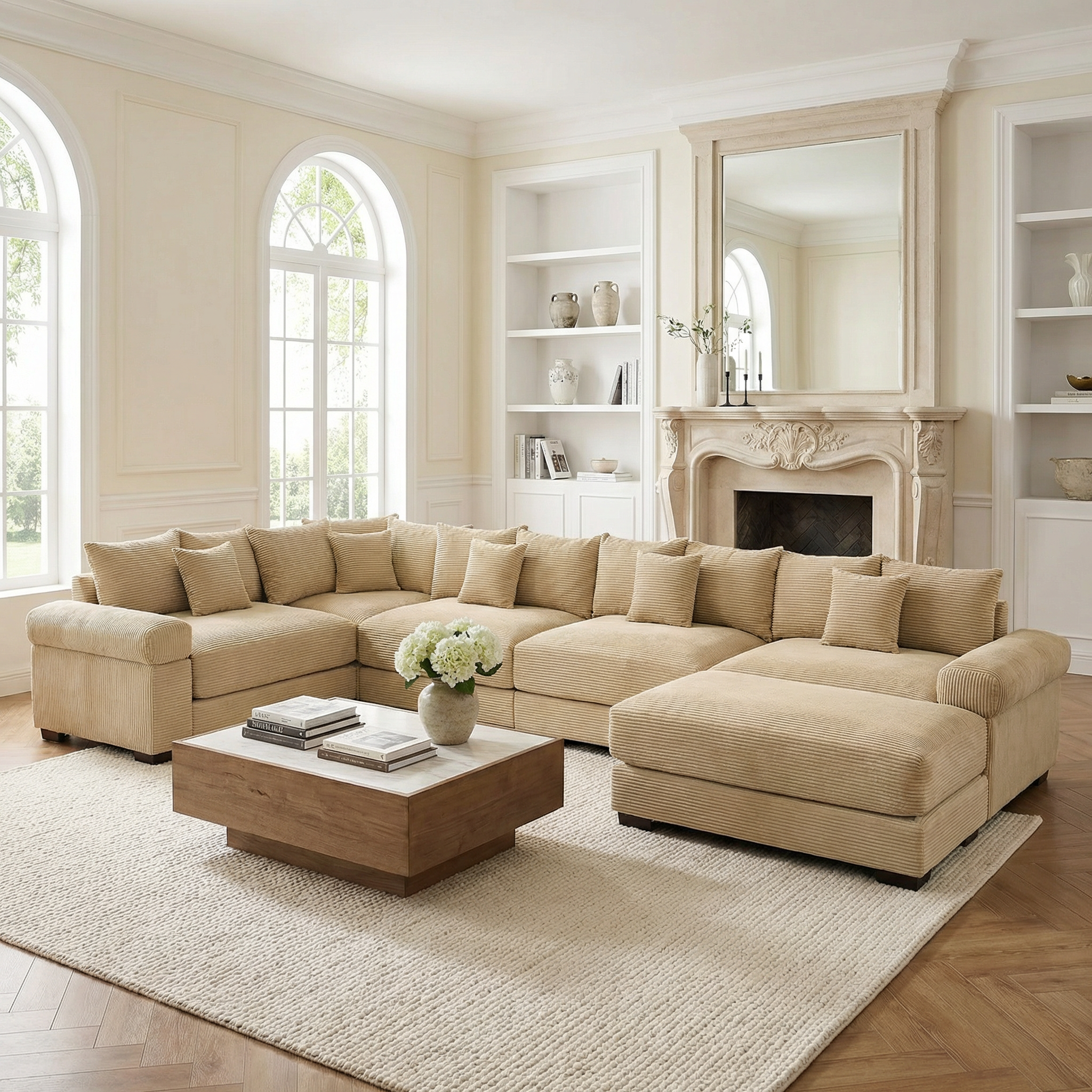 Albany 155" Modular Corduroy Oversized Cloud U-Shaped Sectional Sofa with Ottoman